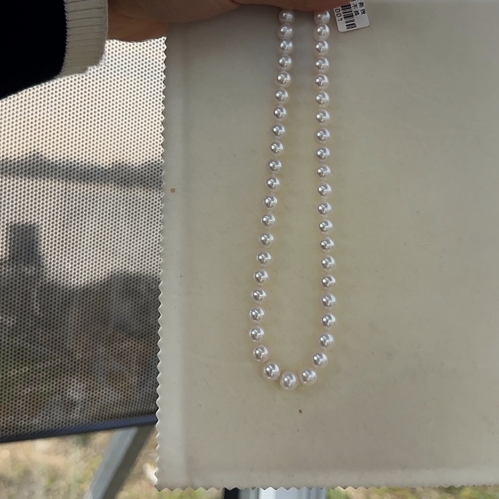 淡水珍珠颈饰银S925镶嵌8-9无核极光镜面无暇炫彩粉