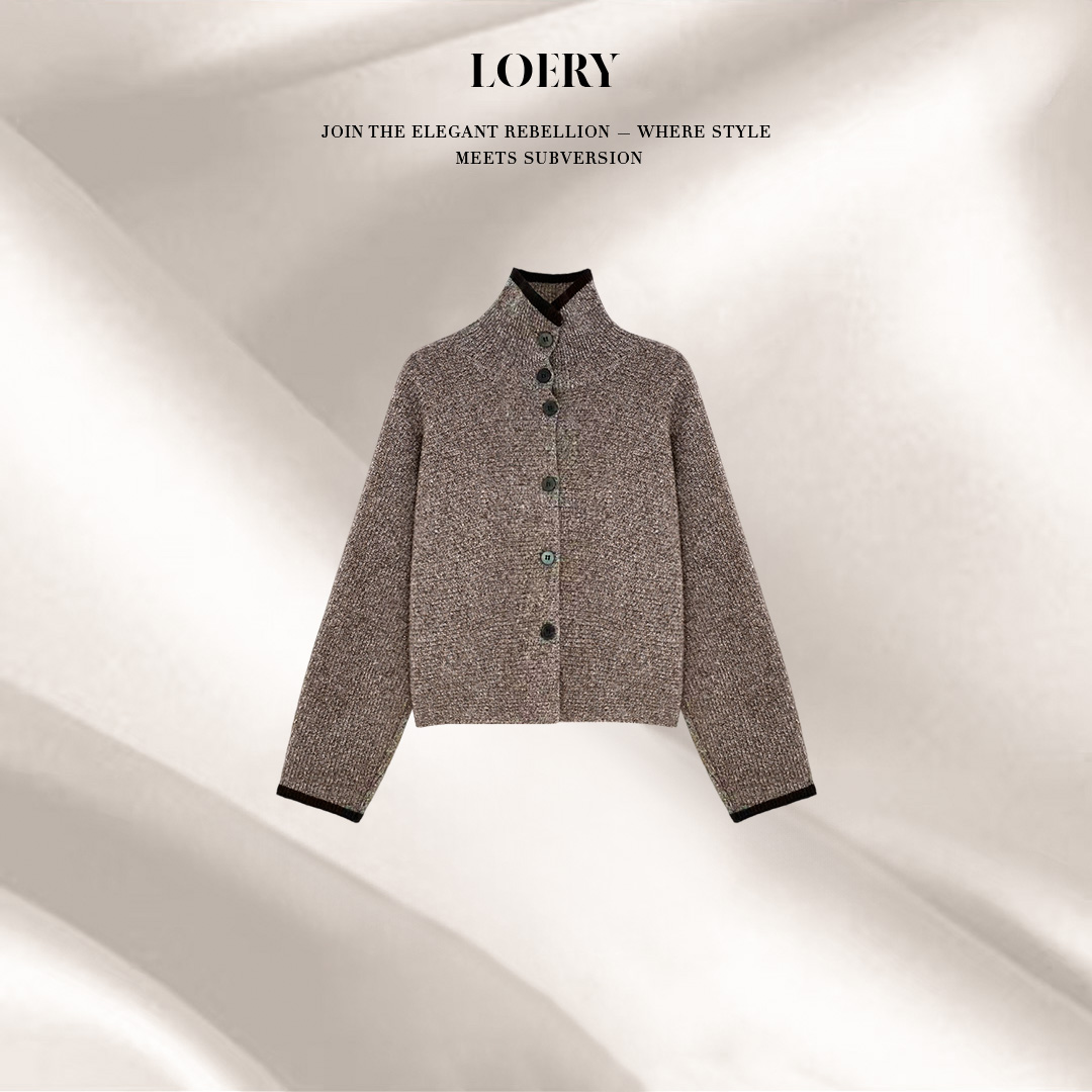 LOERY【高智学姐编号235】静奢夹花纱撞色描边百搭羊毛毛衣-13096