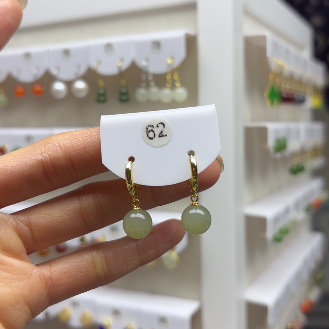 和田玉银S925镶嵌耳饰