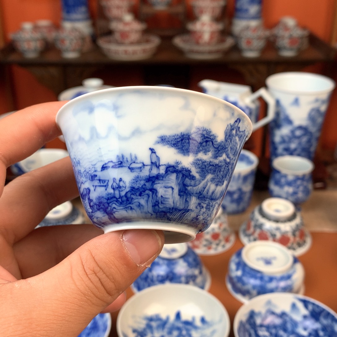 山水主人杯手工手绘