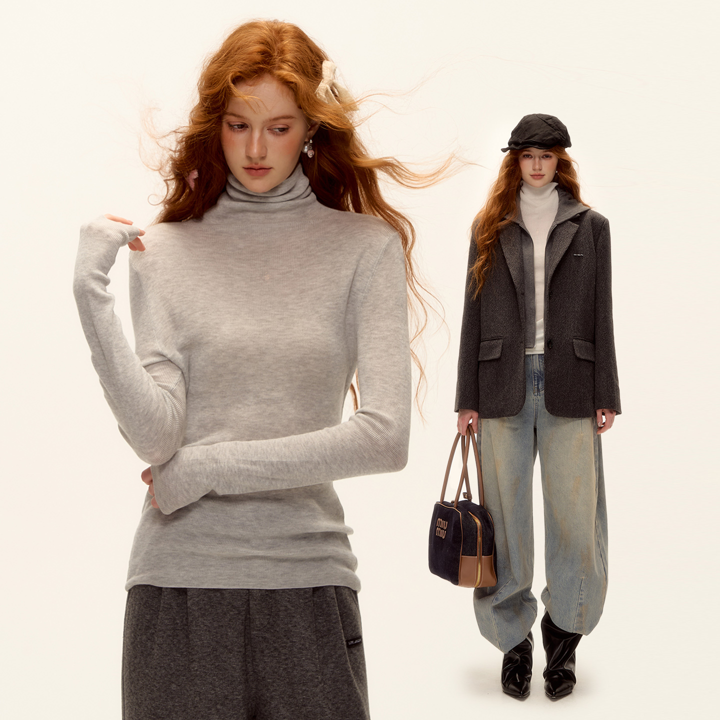 AsGony高领针织百搭打底衫