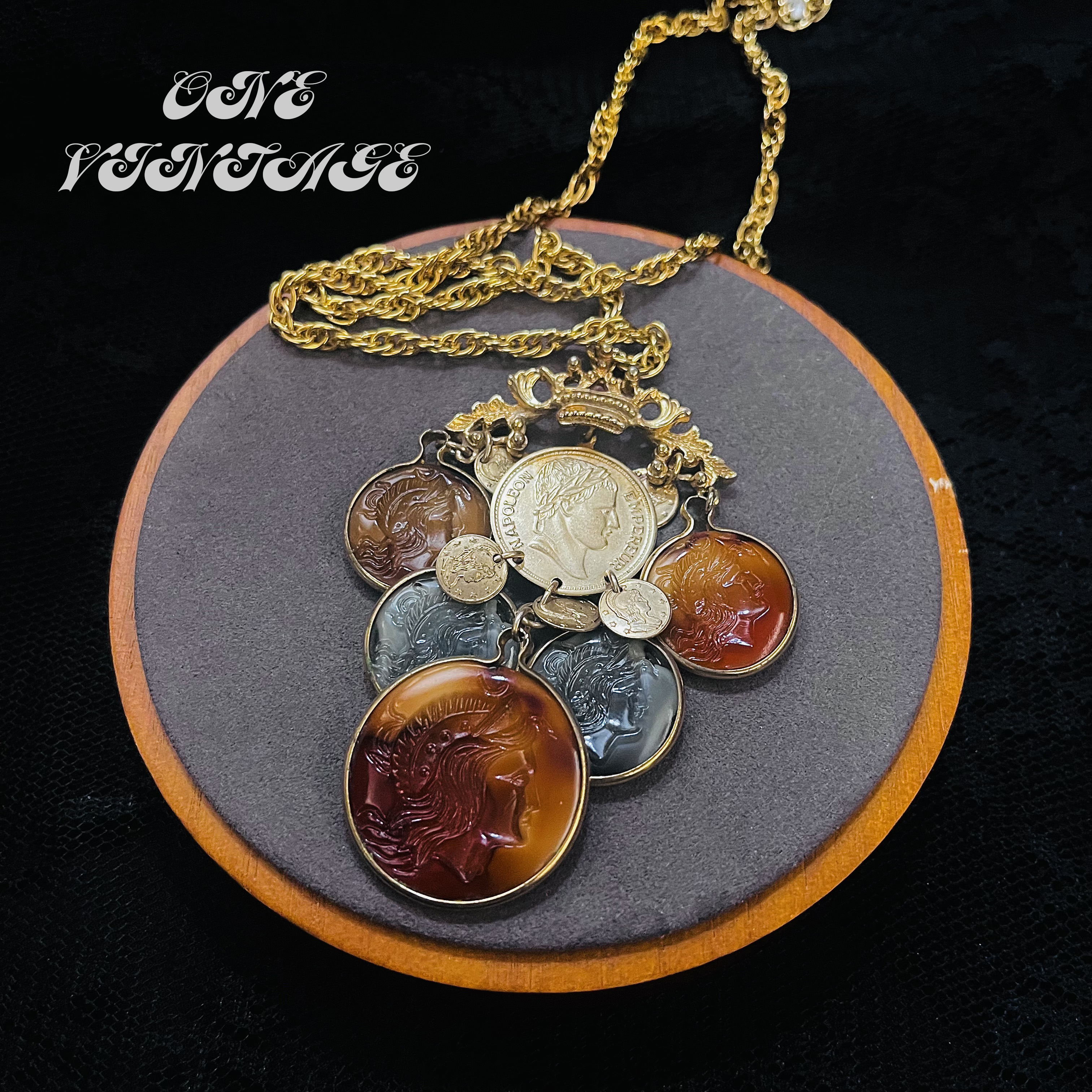 合金项链 Florenza复古古币多色卡梅奥项链 vintage