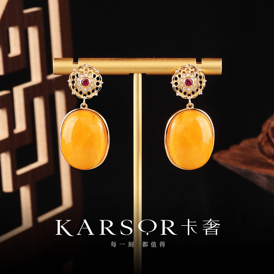 KARSOR/卡奢S925银 老蜜蜡耳饰 ES1520