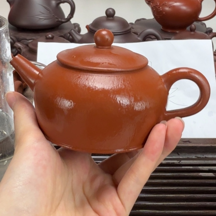 茶壶紫砂全手朱泥扁晨