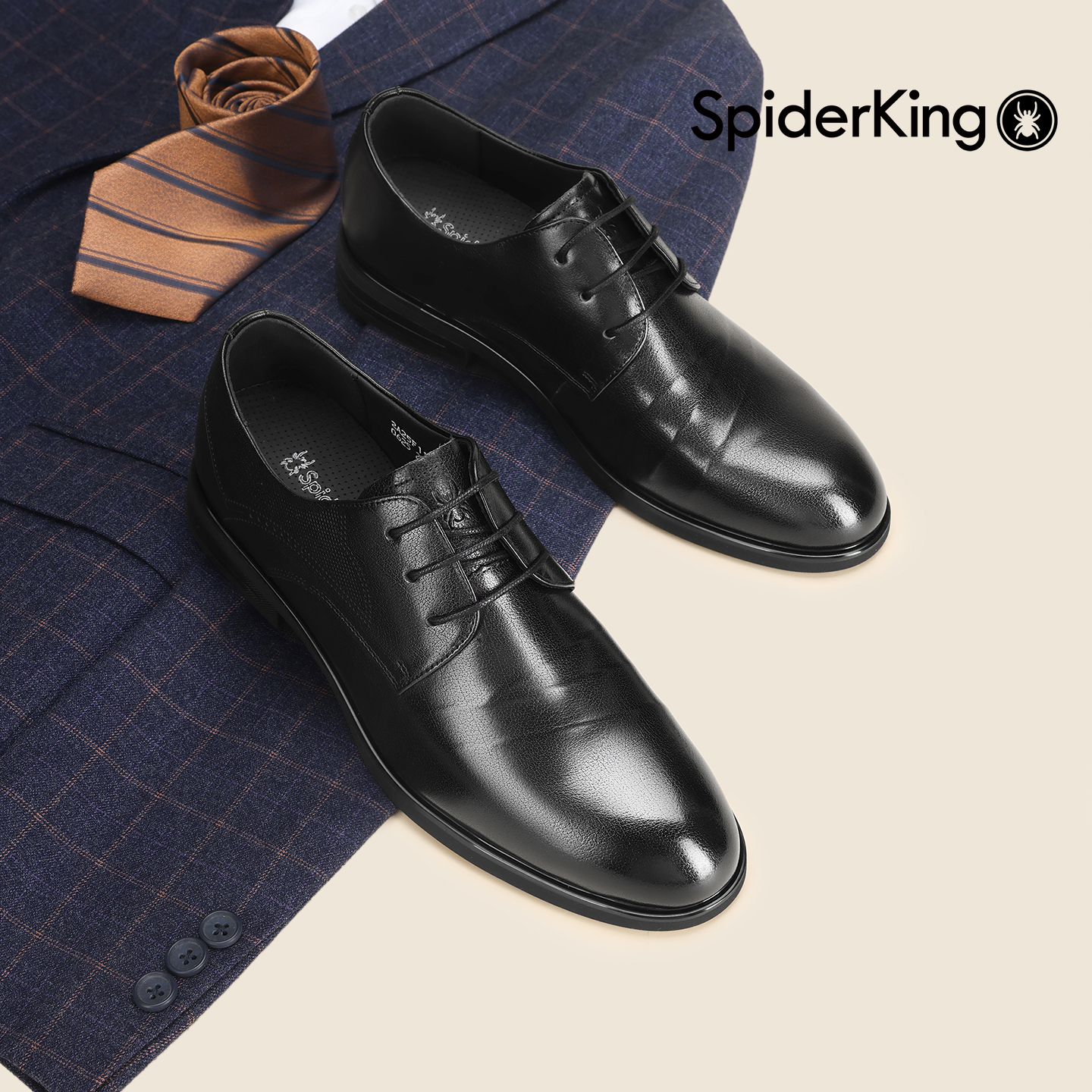 蜘蛛王皮鞋男2025品牌透气休闲黑色德比鞋休闲单鞋商务男鞋25F111