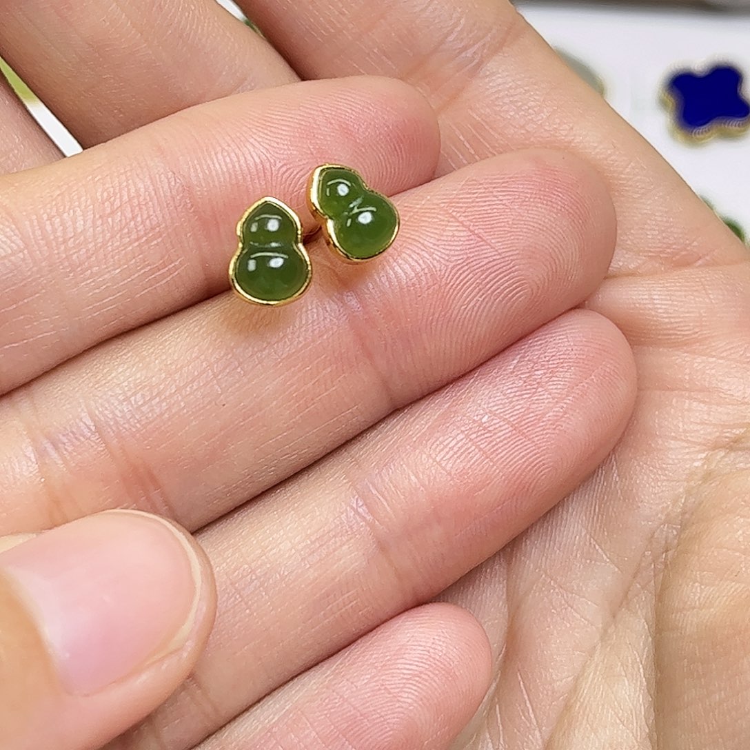 和田玉银S925镶嵌耳饰