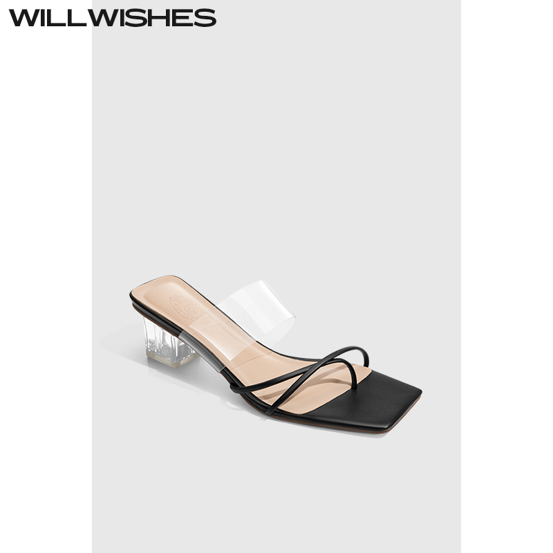 WILLWISHES/王玎女鞋2025春夏新款网红百搭时尚拖鞋女透明凉鞋女
