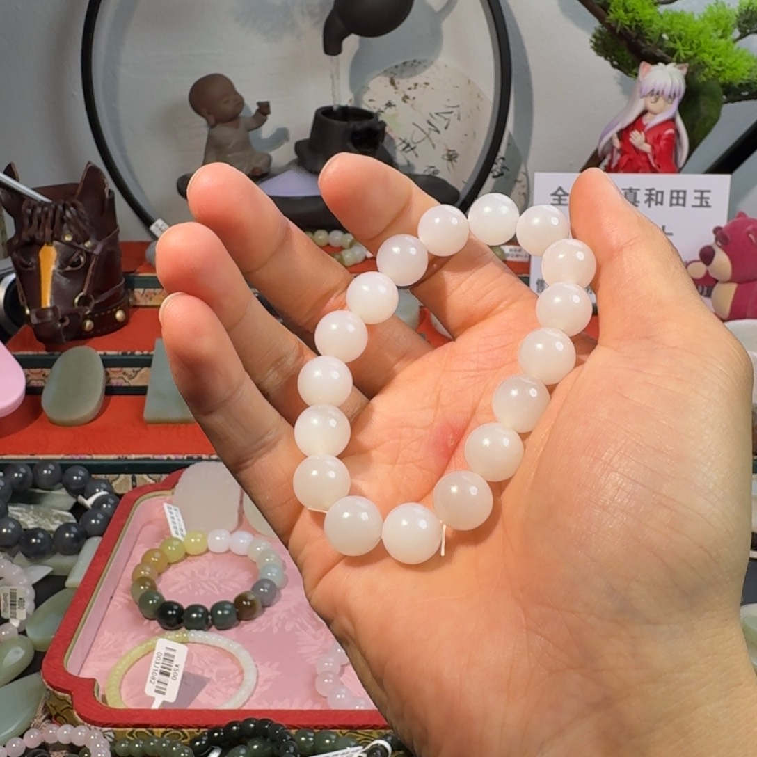 和田玉手串未镶嵌和田玉卡12老矿细油膏