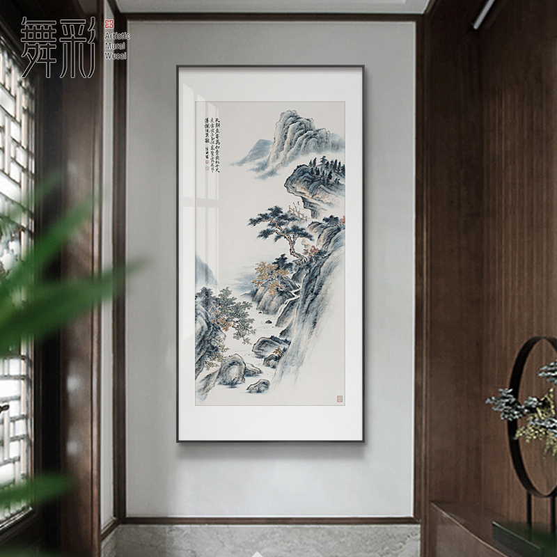 新中式入户玄关装饰画山水画走廊过道招财靠山壁画高级感浮雕挂画