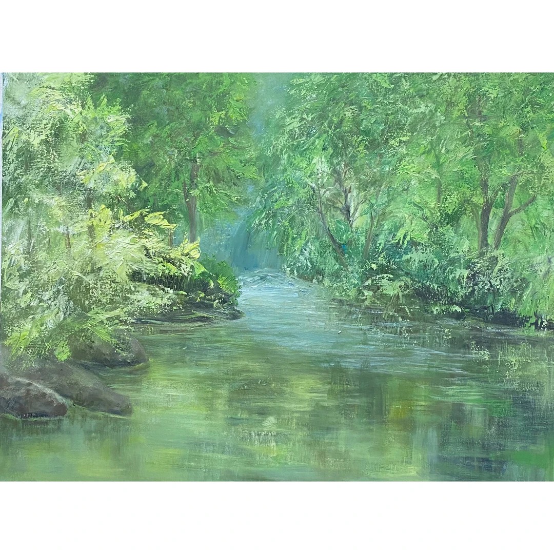 1508李忠元《静静河流》原创手绘油画风景作品60*80cm适合客厅