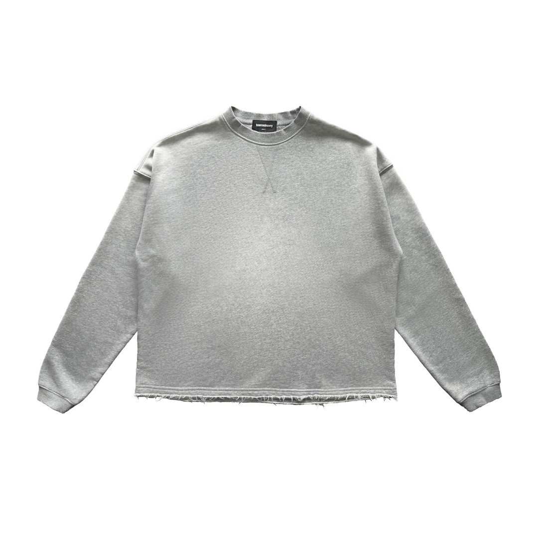 haonanhuang 复古水洗做旧破坏毛边马骝慵懒垂坠休闲宽松圆领卫衣