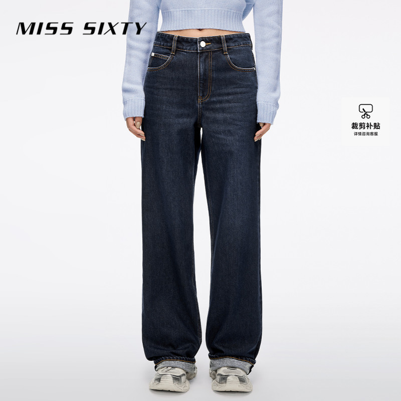 Miss Sixty2025冬季新款牛仔裤女含羊绒中腰显瘦直筒裤厚款长裤