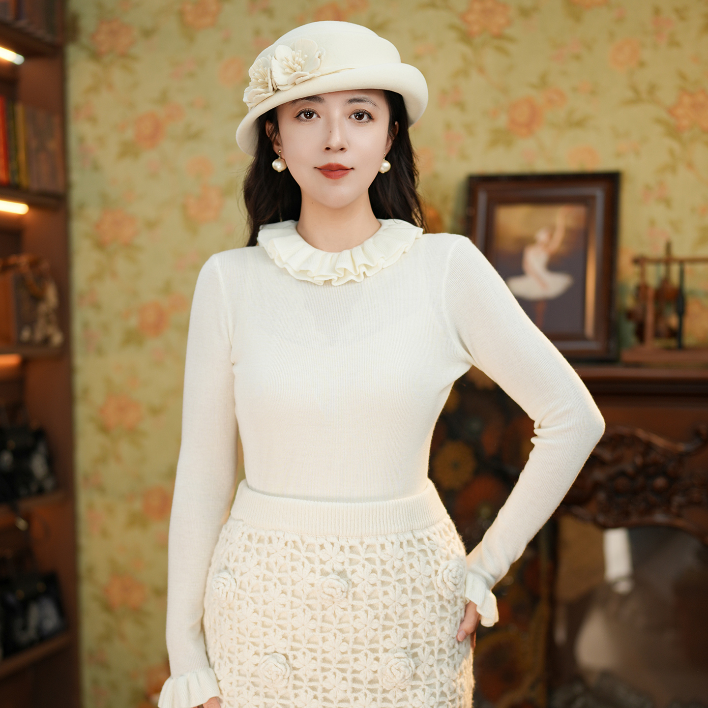 2025新款 高领木耳花边领打底毛衣 春季内搭显瘦上衣针织衫女士