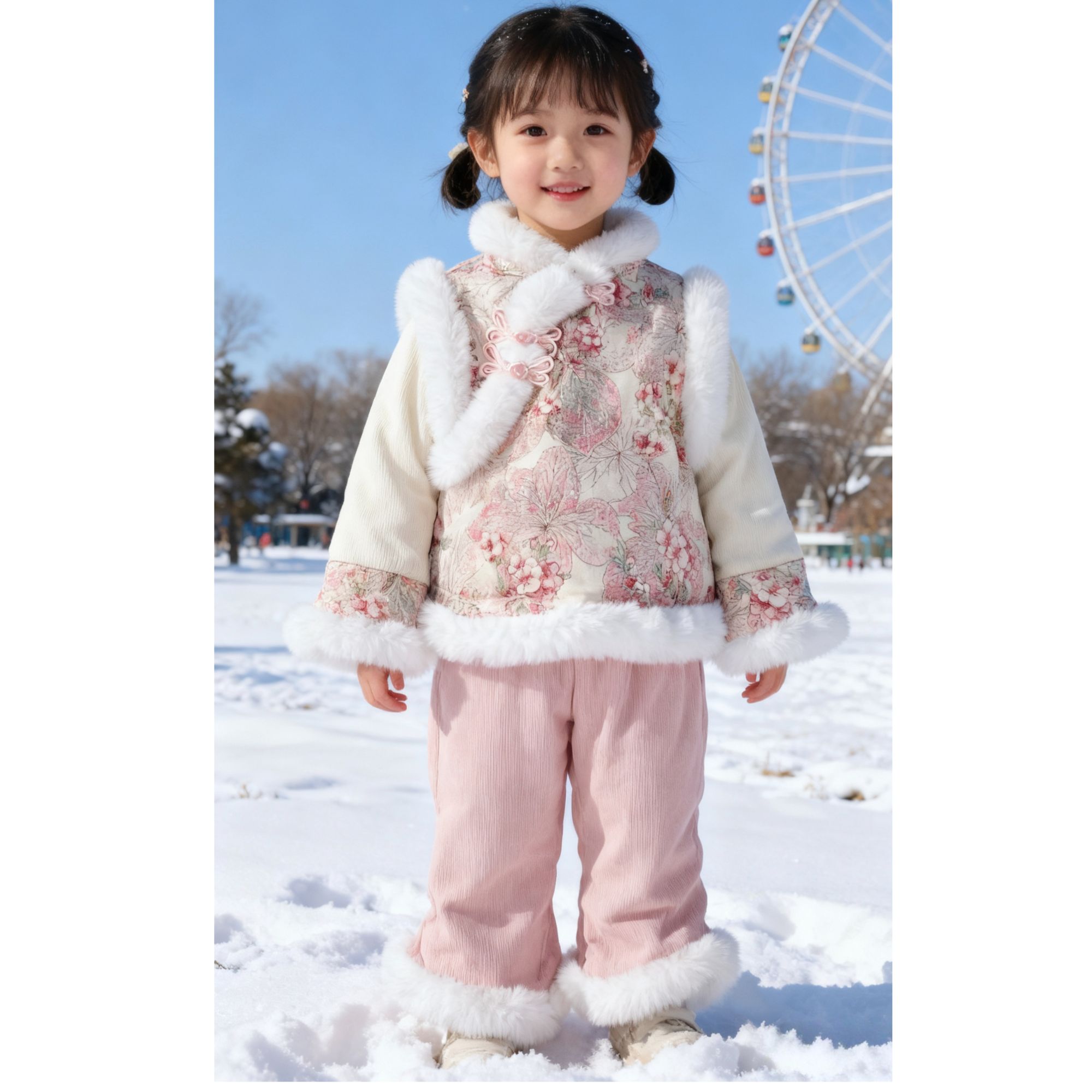 【桃夭】国风女童新年拜年服新中式棉服加绒加厚特厚汉服套装
