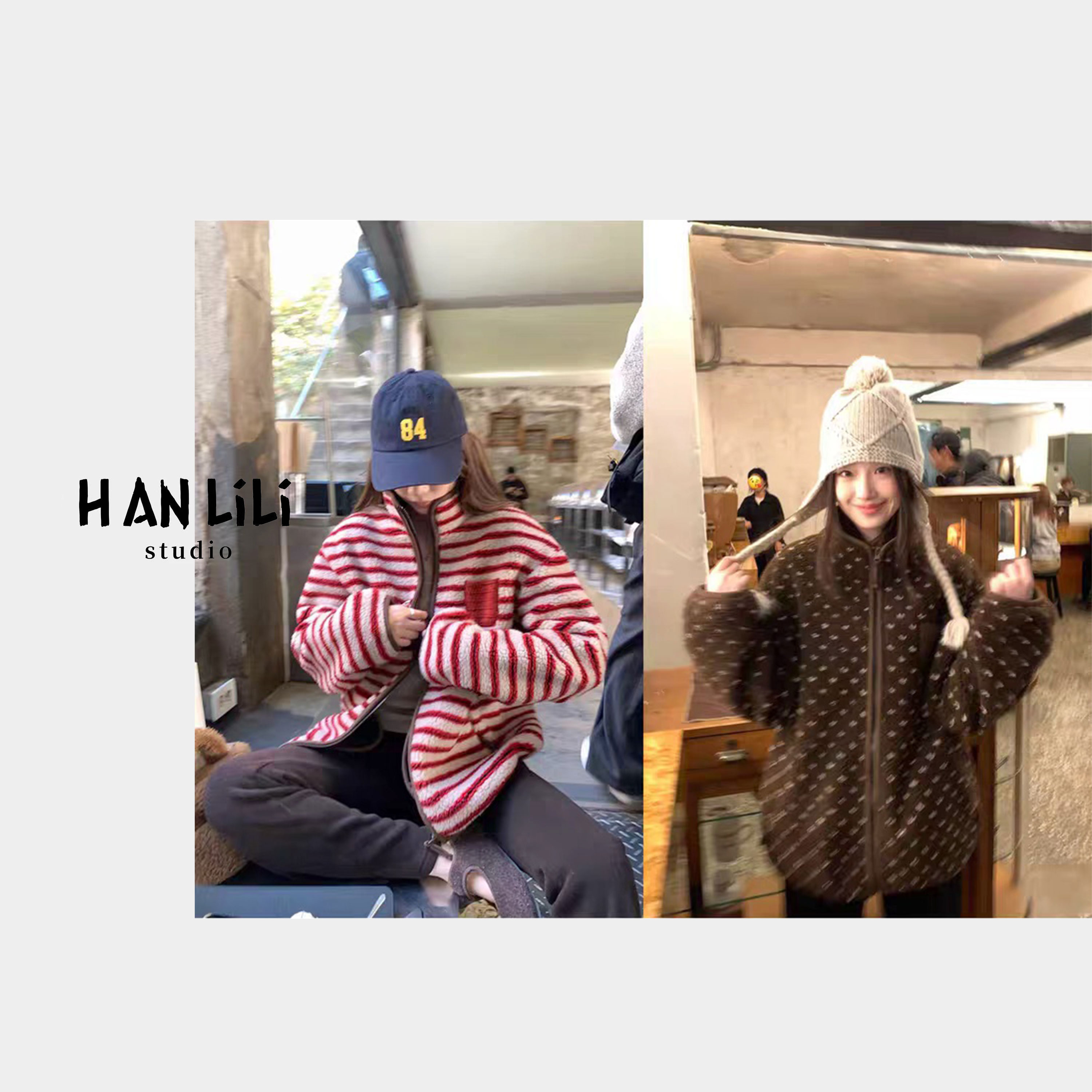 里里·【莓果榛绒】冬季韩系百搭条纹波点加厚摇粒绒外套CX-1728