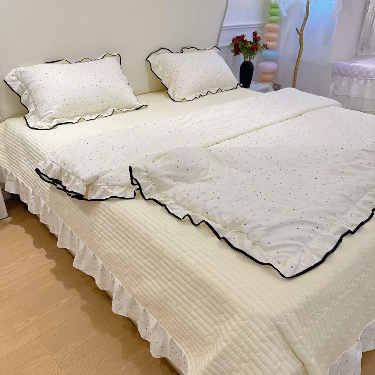 云柔棉 夏被床盖花边韩式柔软亲肤印花公主风小清新套件