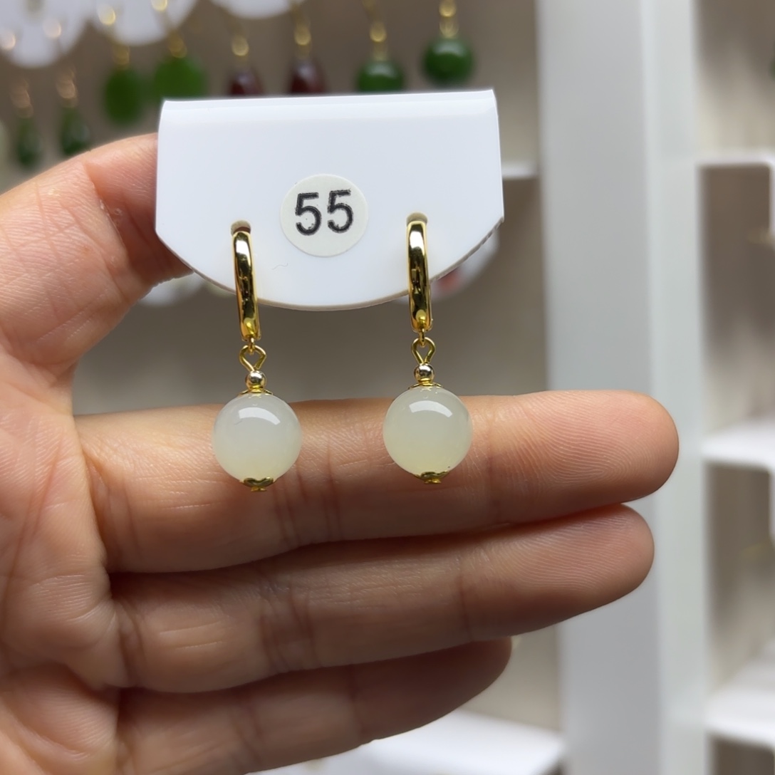 和田玉银S925镶嵌耳环