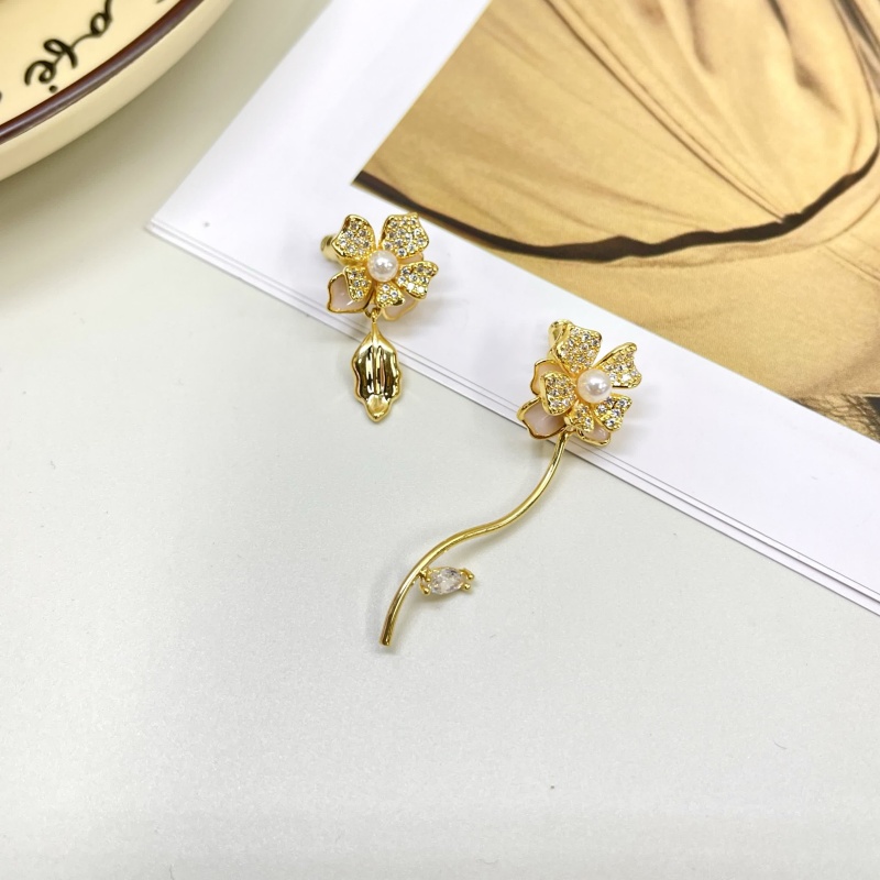 铜合金耳饰 925银针法式植物花卉素款优雅气质女清新复古百搭-35