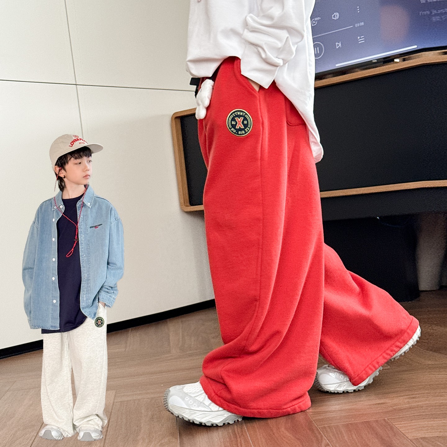 K5764男童裤子2025秋季两穿卫裤儿童运动裤中大童宽松直筒长裤