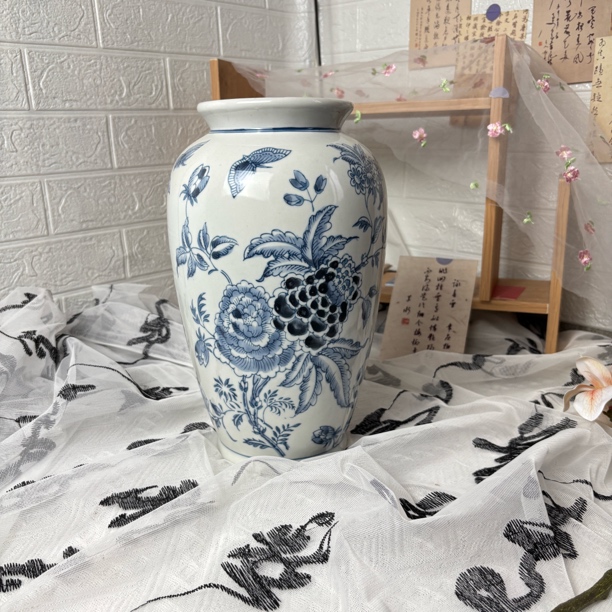 萝卜瓶插花摆件玄关博古架装饰新中式青花瓷装饰花瓶