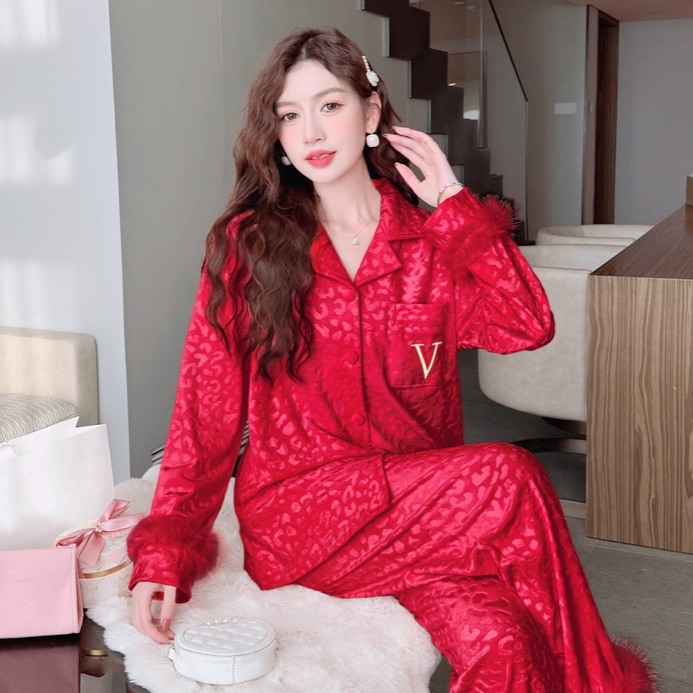 冬季海岛绒睡衣女保暖加厚小香风长袖套装大码宽松秋冬天家居服