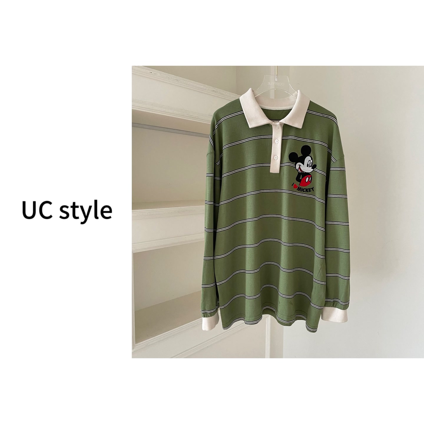 【UCSTYLE】A8994 可爱米奇 POLO领条纹长袖T恤主播穿S码