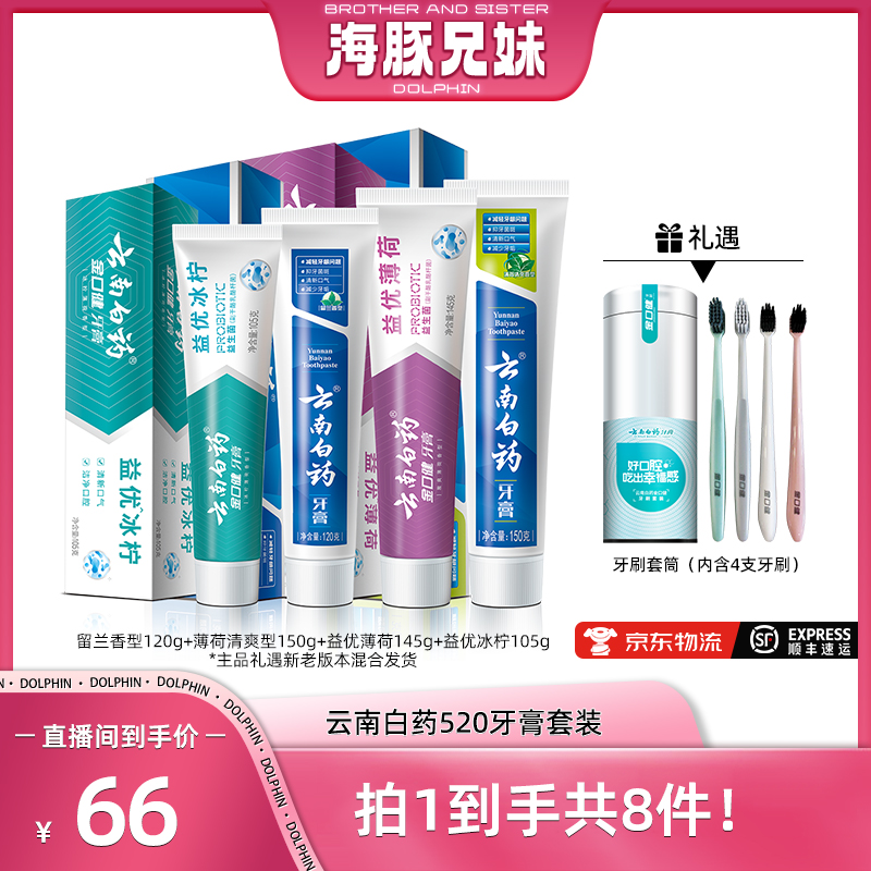 【海豚兄妹专属】云南白药520牙膏套装4支牙膏共520g