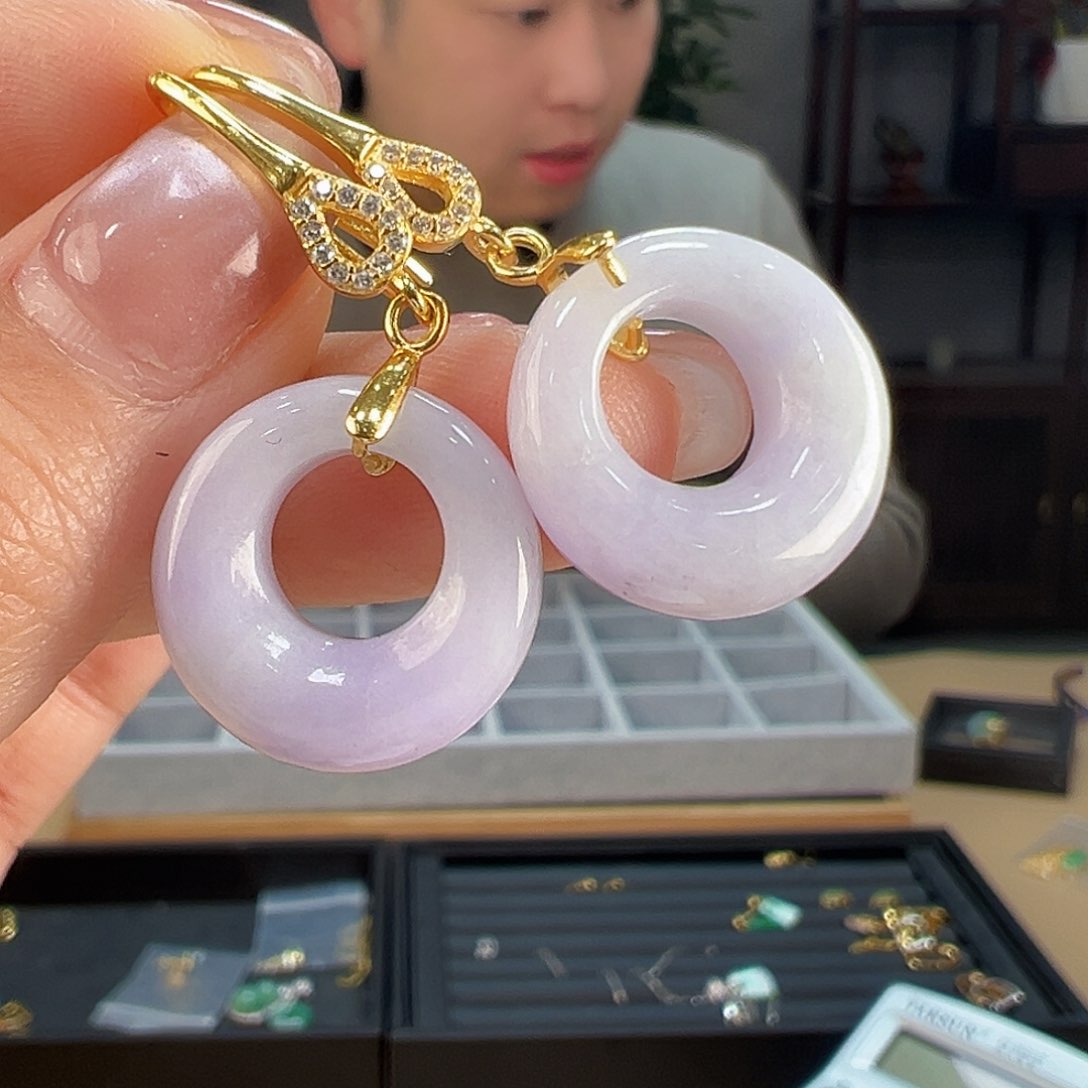 翡翠耳饰银S925镶嵌耳环56