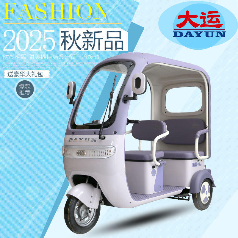 DAYUN/大运电动三轮车家用代步老人带棚双排座接送孩子休闲代步车