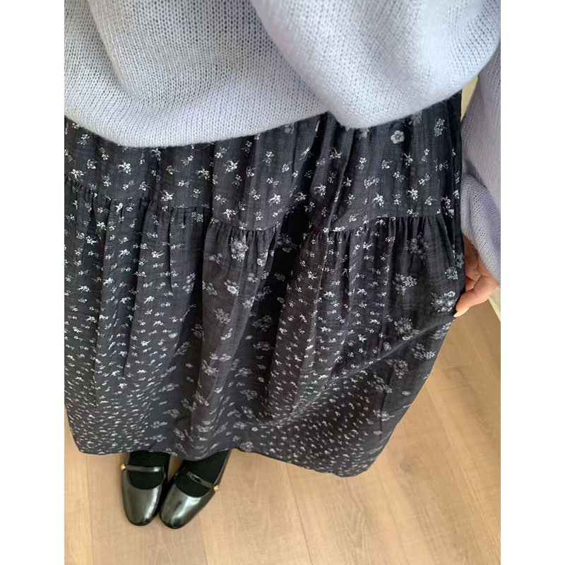 2025秋碎花半身裙女松紧腰长裙#6630-12