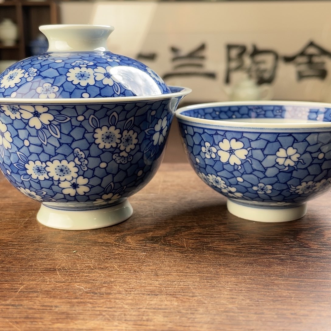 青花汾水冰梅盖碗套组