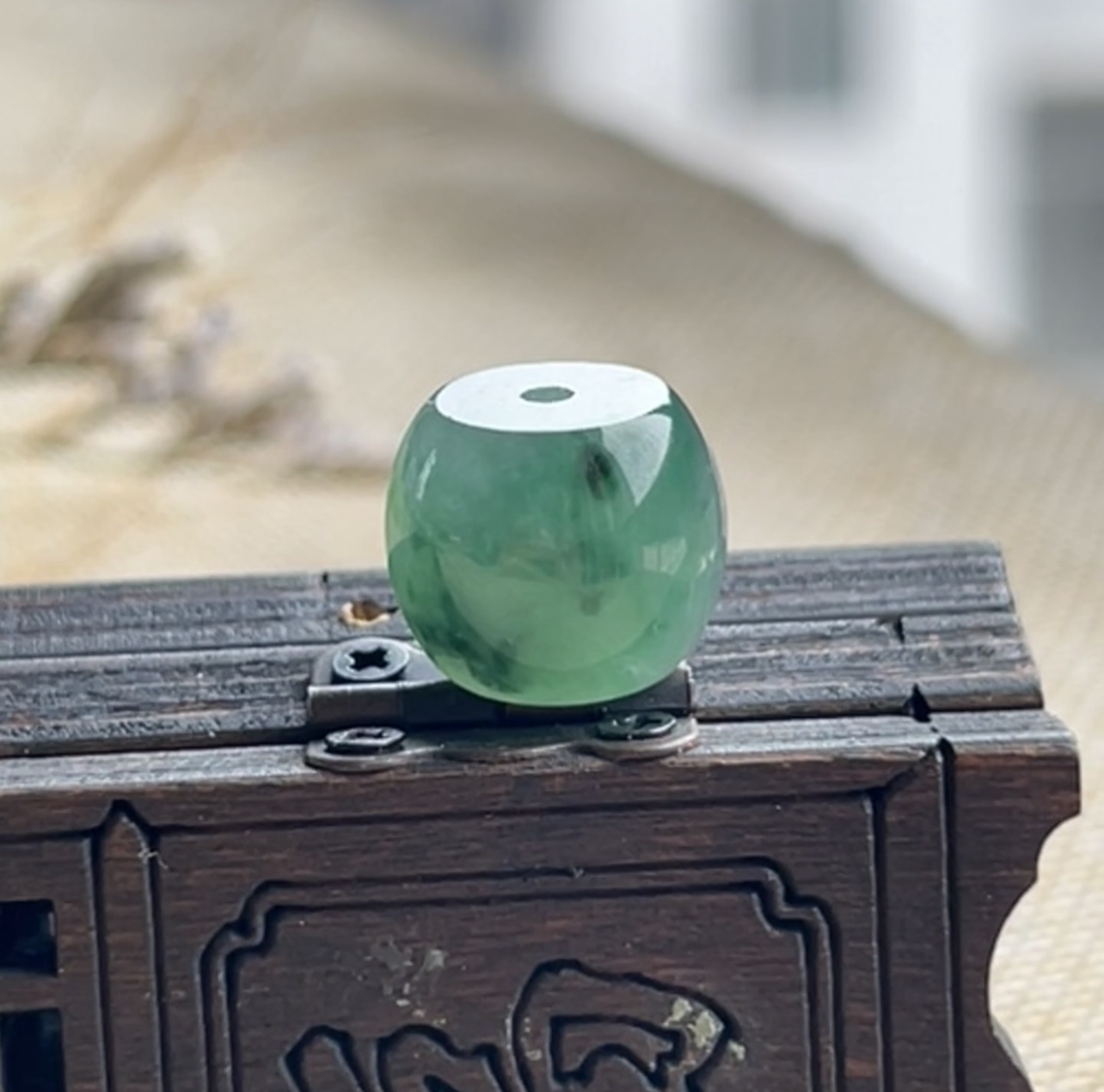 14×11.8冰飘辣绿花大鼓珠天然缅甸a货翡翠路路通吊坠老型转运珠