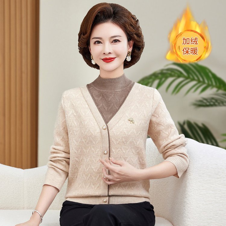 【云裳】9988时尚秋冬季显瘦洋气百搭印花复古毛衣保暖中老年妈妈装