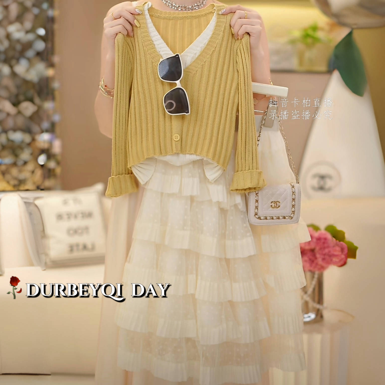 女童2025秋季新款假两件毛衣花边公主裙套装5237