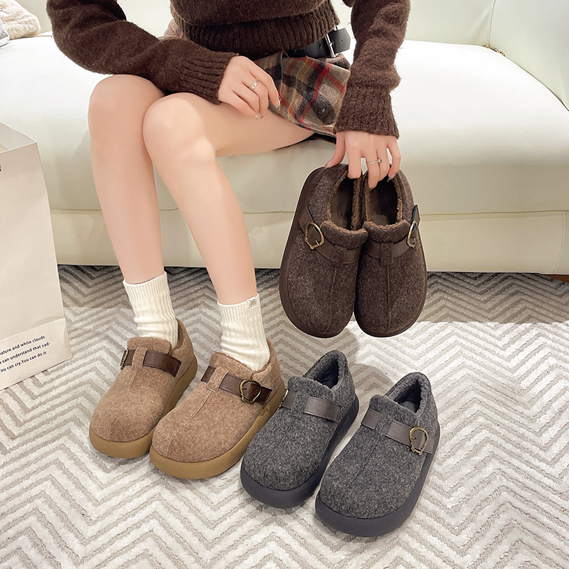 厚底毛绒勃肯鞋女2025冬季新款加绒保暖一脚蹬休闲搭扣懒人毛毛鞋