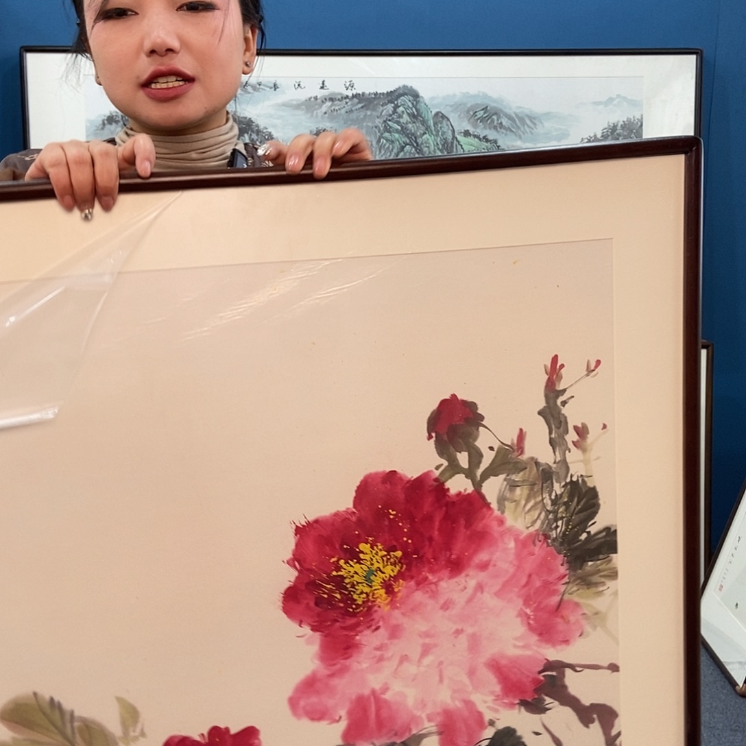 国画手绘作品带画框