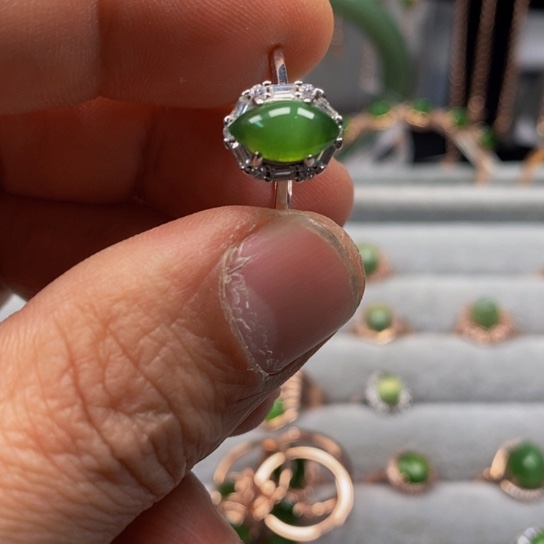 和田玉（碧玉）戒指银S925镶嵌