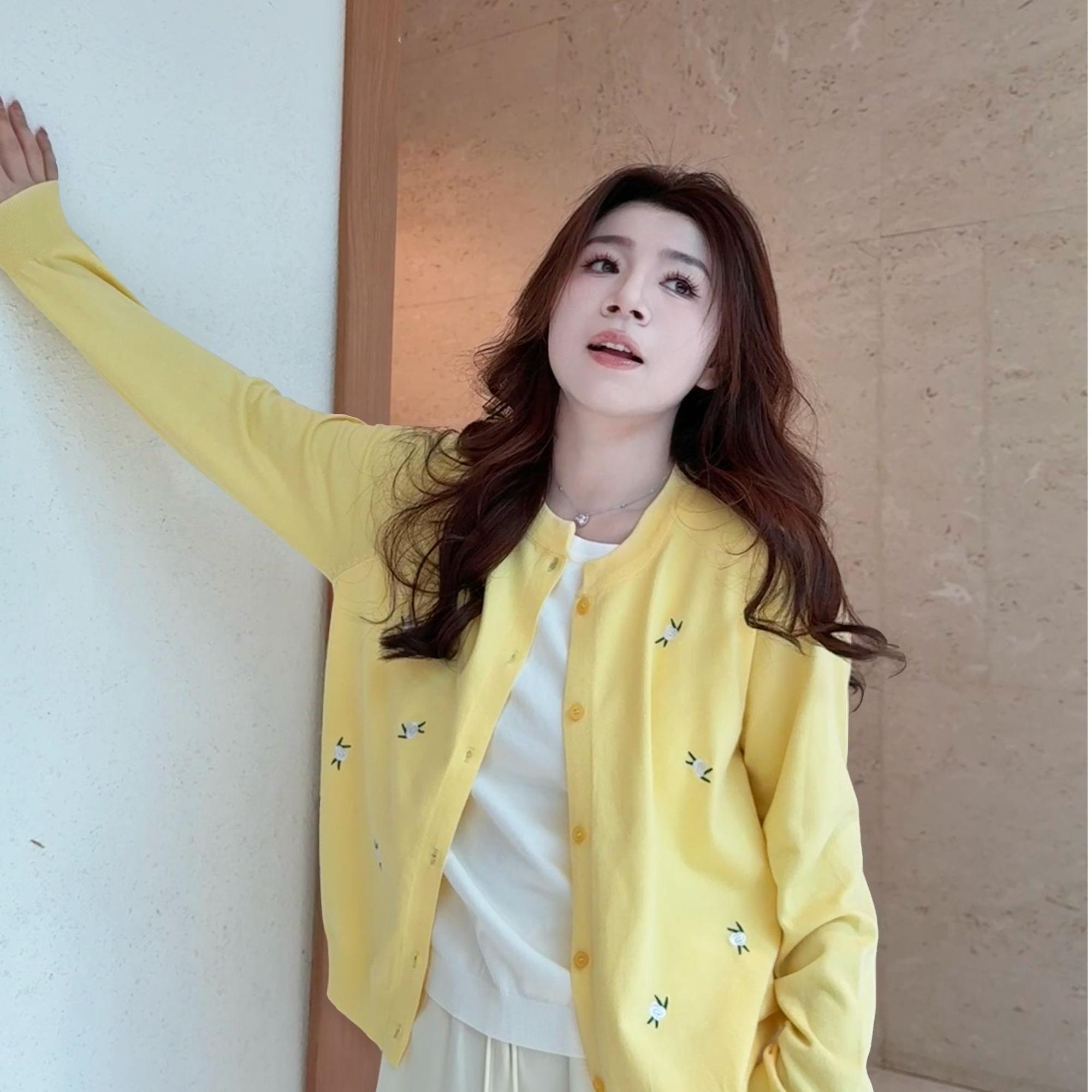 大码女装秋冬圆领提花设计感针织开衫假两件胖mm时尚长袖上衣1334