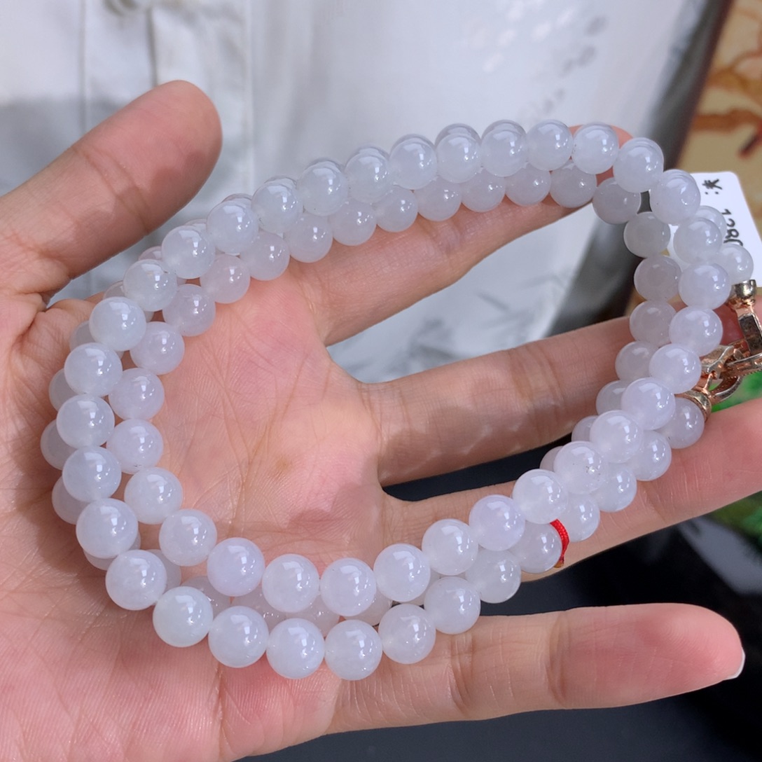 翡翠未镶嵌手串卡7胶润白冰项链