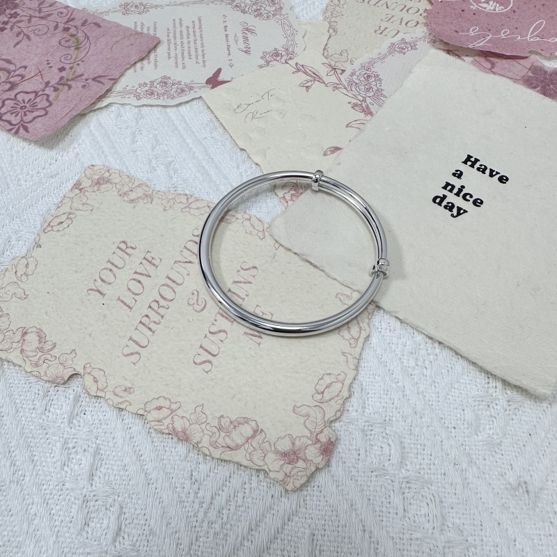 足银手镯 足银999 30克亮面推拉银手镯【一物一证证书】素圈款