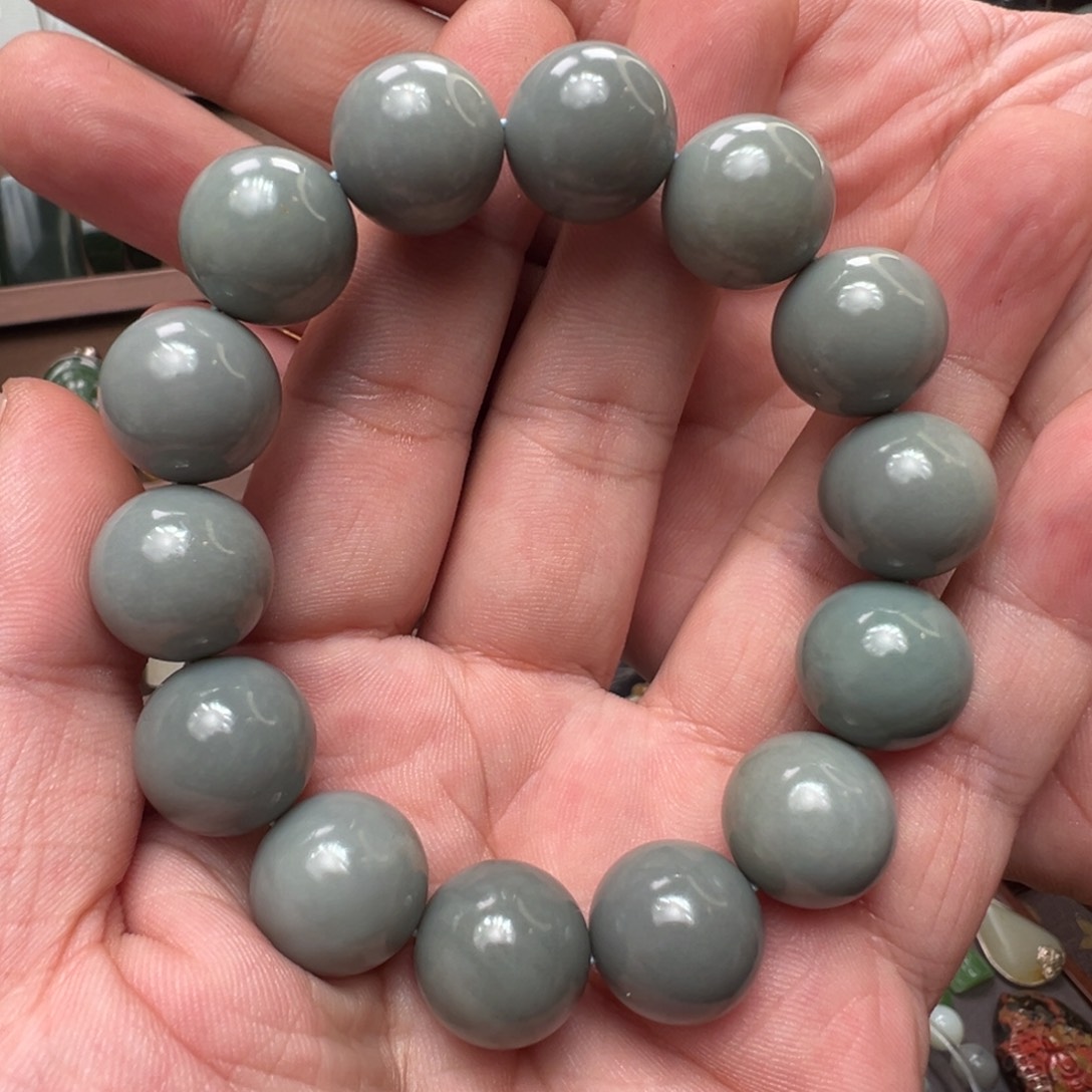 三***幻和田玉未镶嵌手串且末高瓷蓝雾霾蓝16mm圆珠
