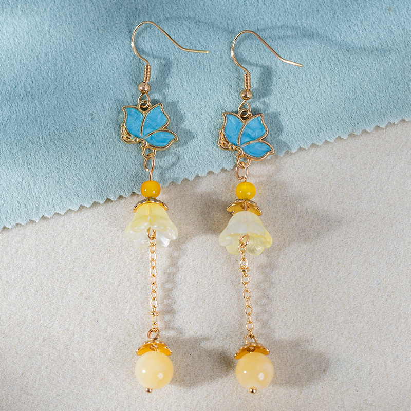 古风汉服配饰黄色铃兰耳饰