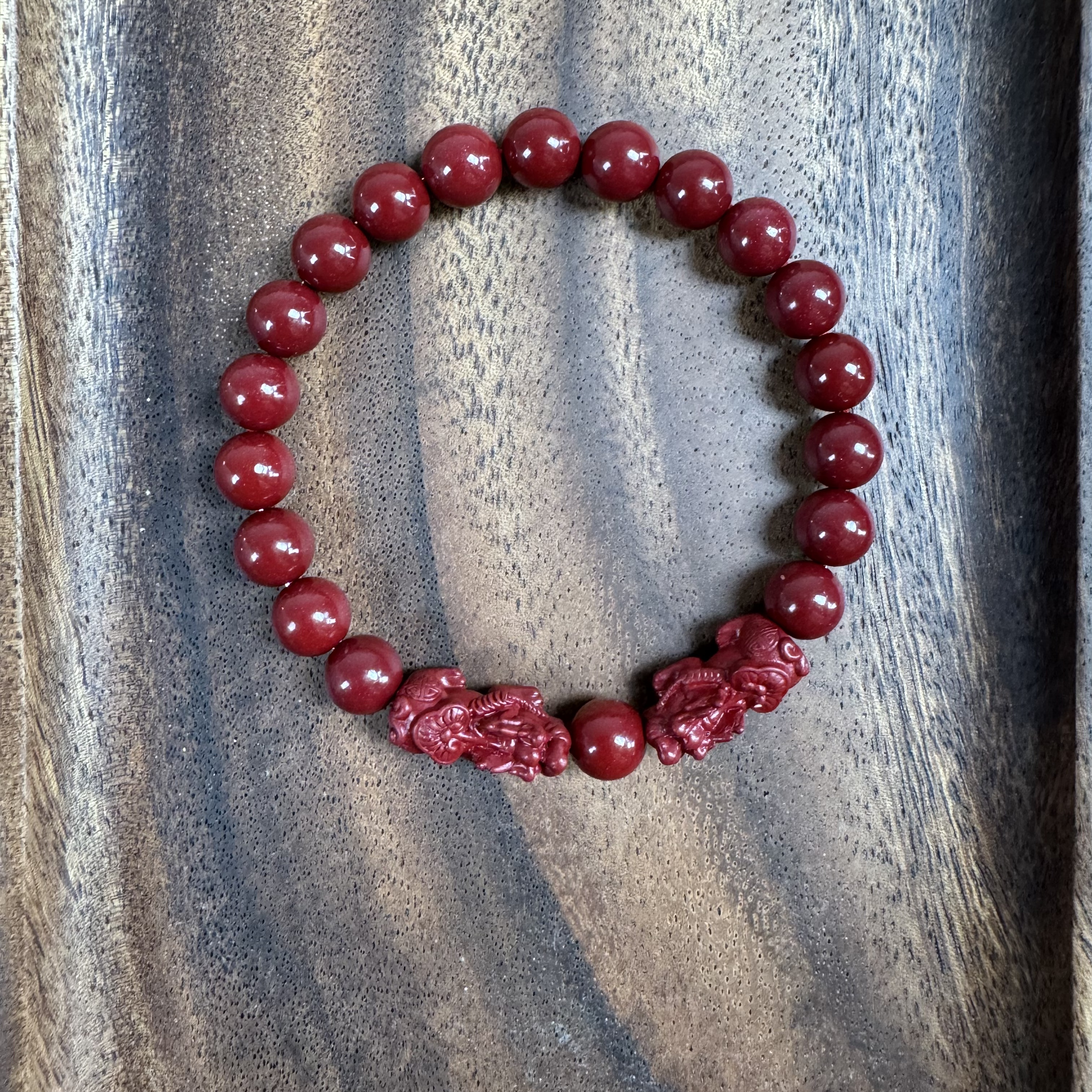 含辰砂工艺品精工设计卡8mm雕刻如意双貔貅手串