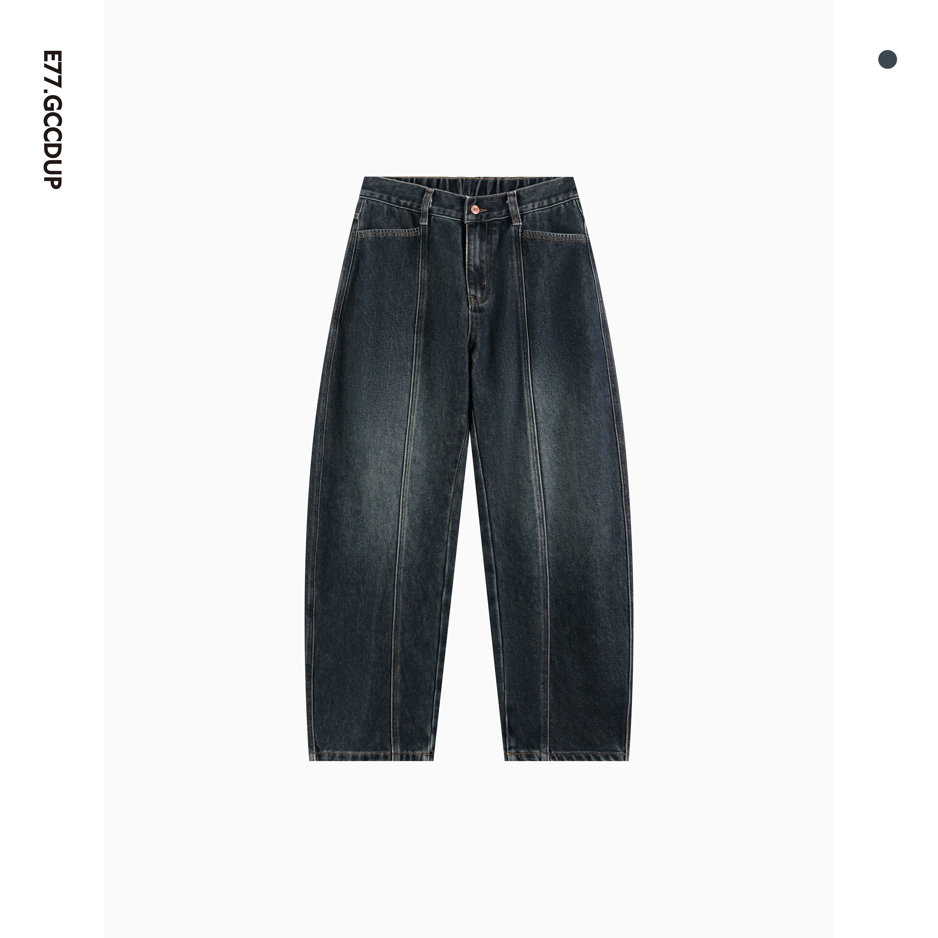 E77.GCCDUP『旧港蓝调』棉质无弹炒盐砂洗微弯刀廓形加绒直筒牛仔裤