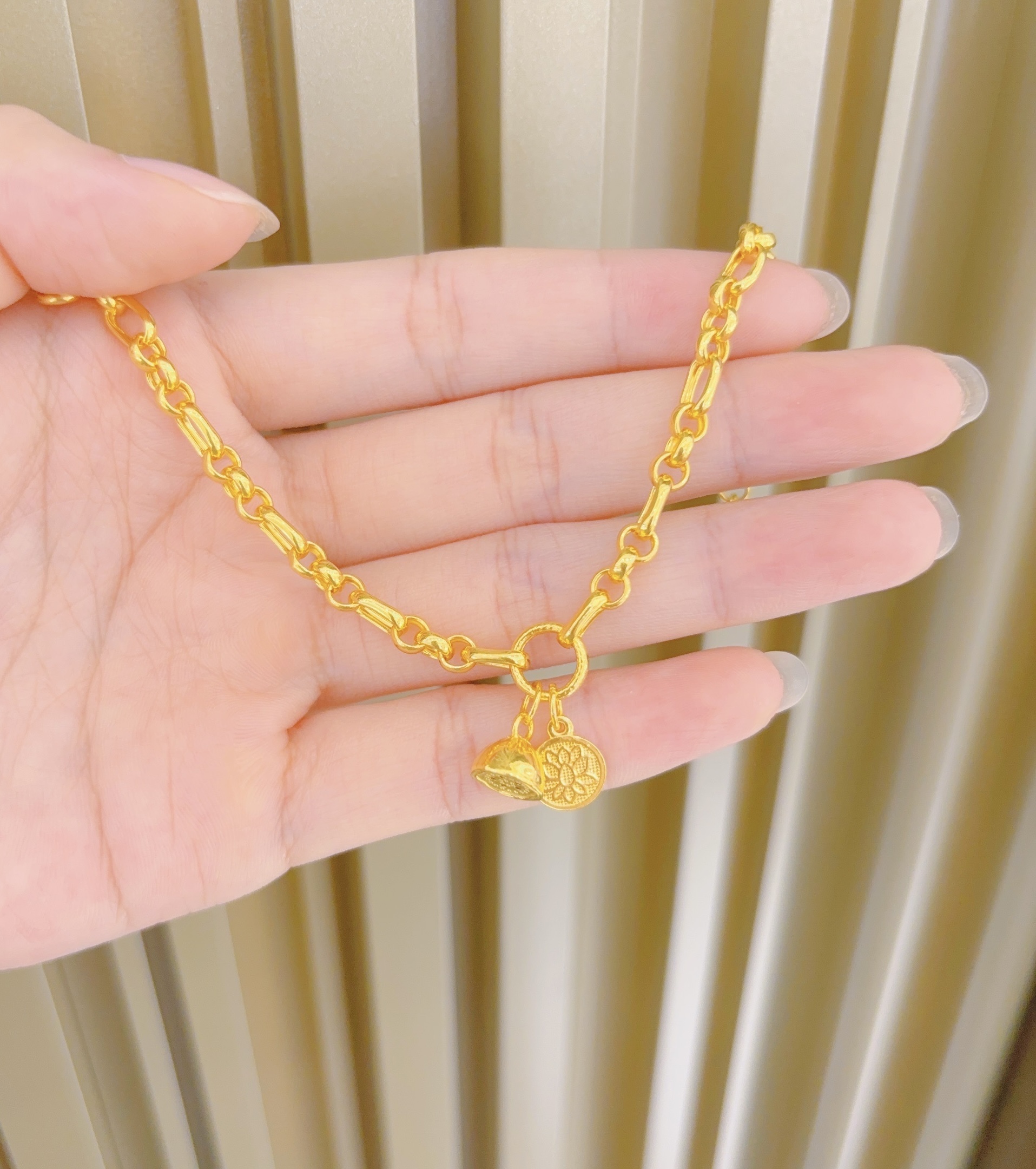 足金999大卡链莲子滴流手链5G黄金手链精致百搭黄金手链