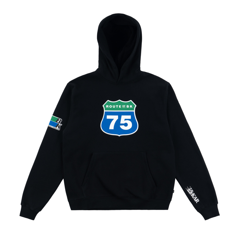 STAHOODBK2025冬季汽车系列黑色纯棉BKAR印花宽松连帽帽衫