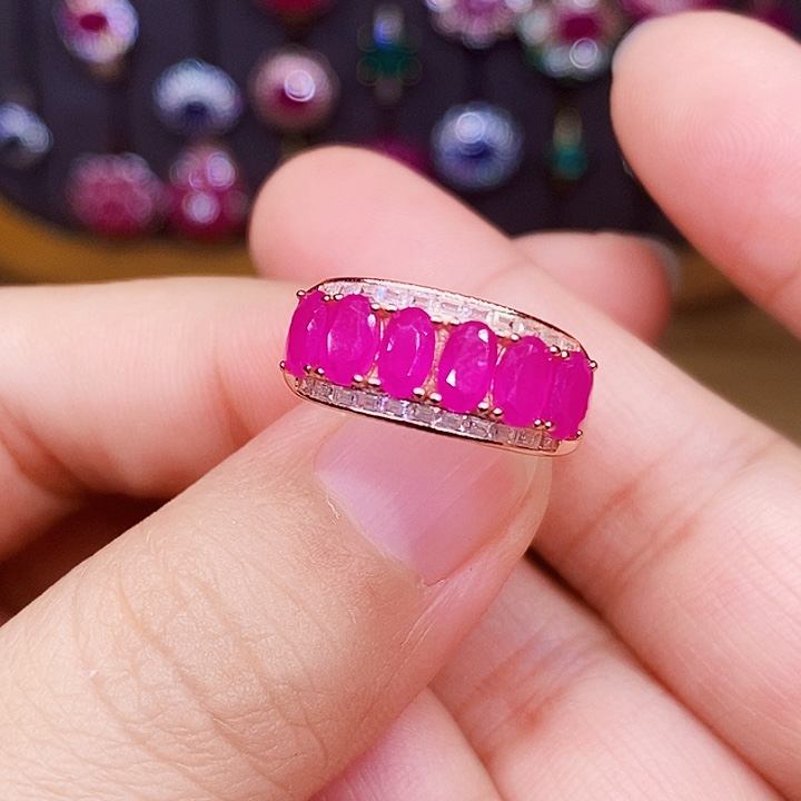 红宝石戒指银S925镶嵌