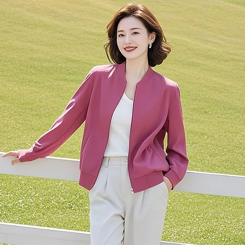高级感粉色薄款外套女2025春秋超火今年流行的小个子慵懒风女装