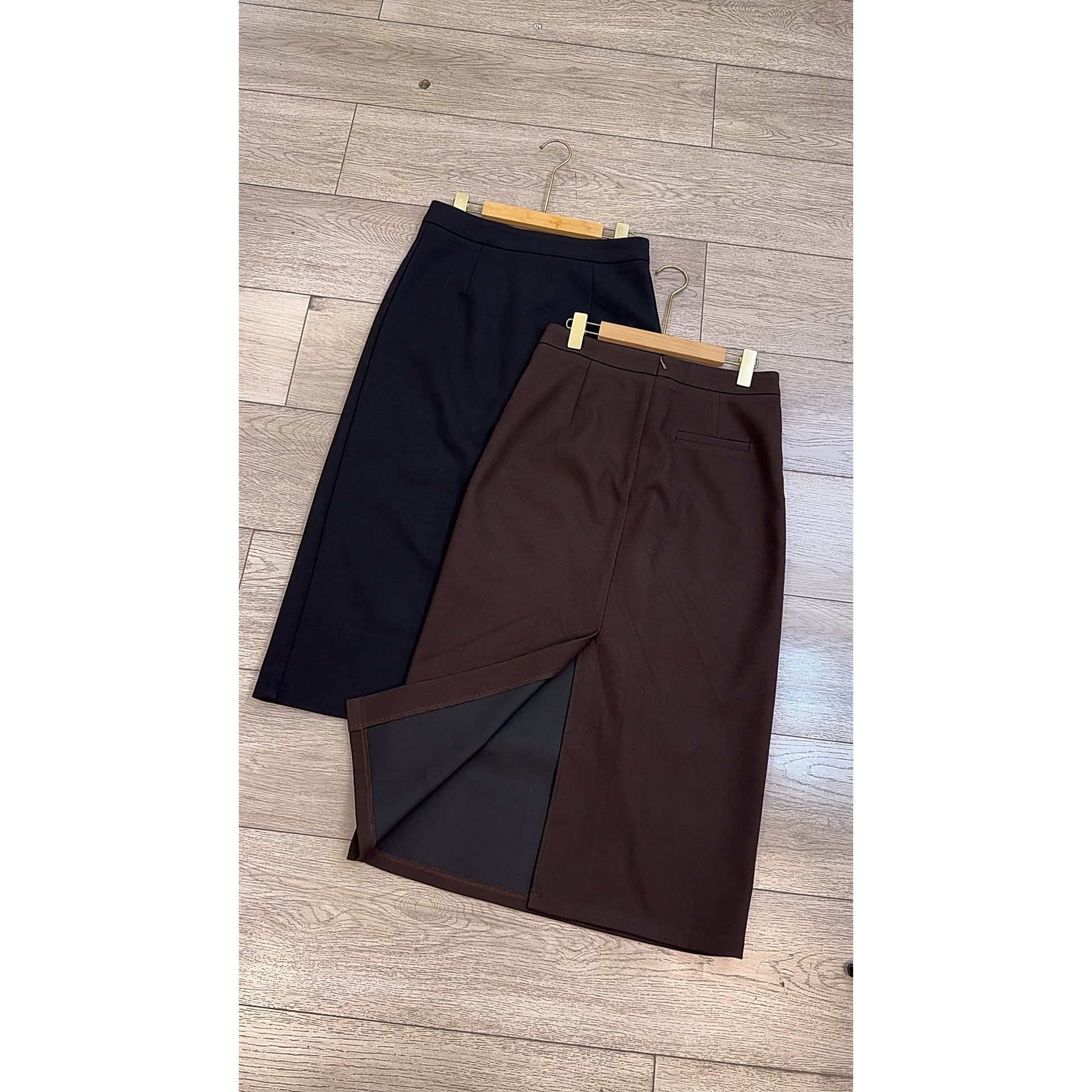 秋冬款简单百搭后面一个假口袋后开衩长裙6269