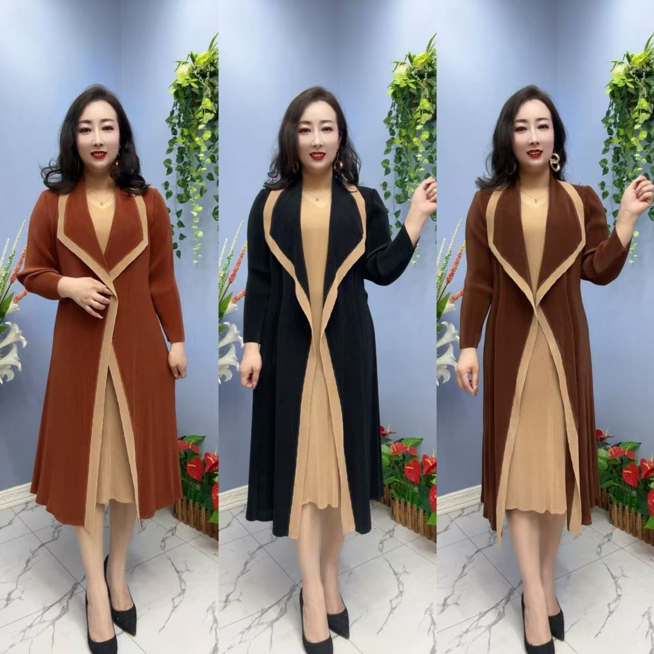 6011款气质重工轻奢洋气时尚女士褶皱假两件连衣裙